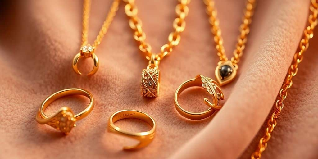 Bijoux en or élégants sur un fond en velours.
