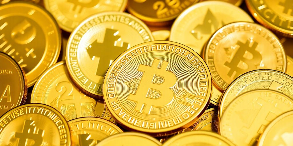 Pièces d'or brillantes sur un fond flou.