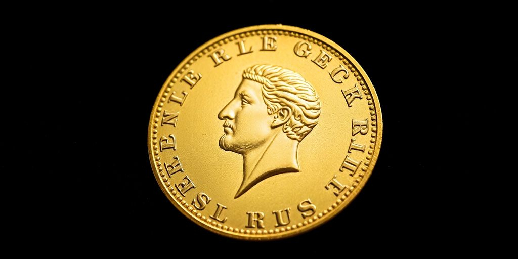 Pièce en or de Napoléon sur fond noir.