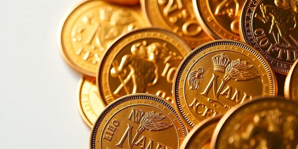 Pièces de Napoléon en or sur fond flou.