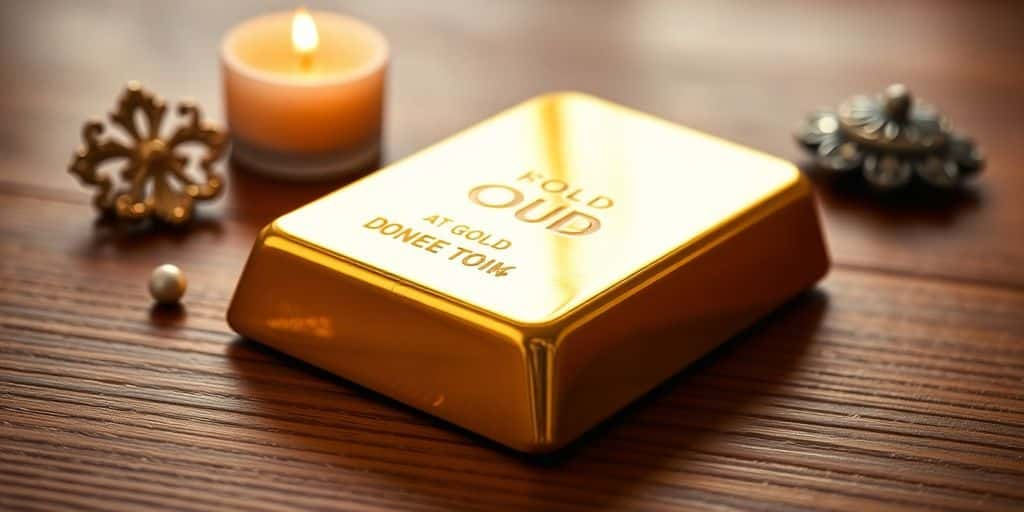 Barre d'or sur une table en bois.