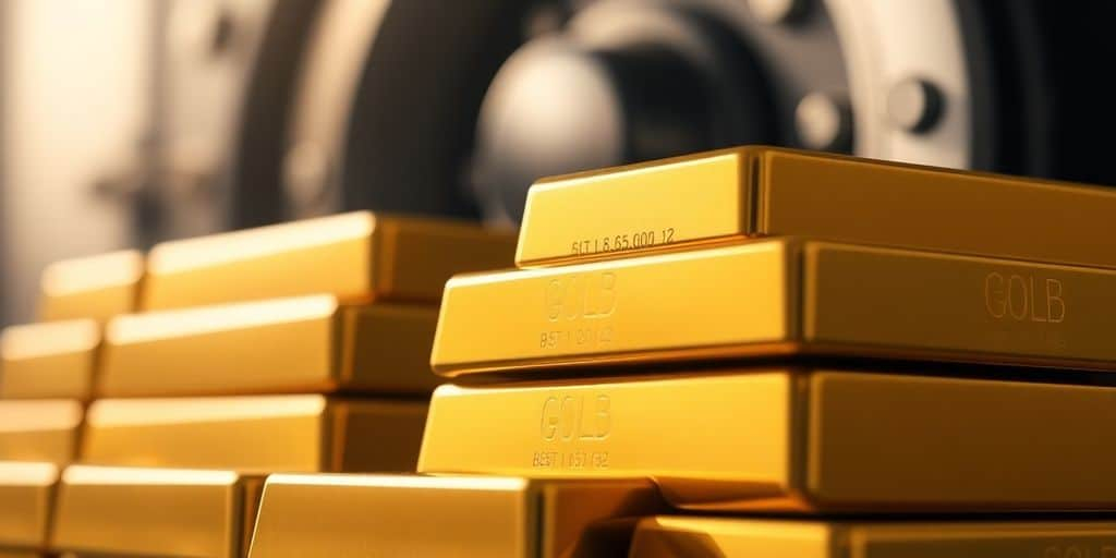 Des lingots d'or empilés dans un coffre sécurisé.