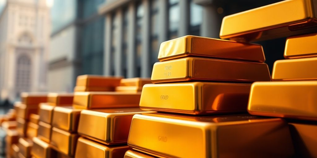 Des lingots d'or empilés, symbolisant l'investissement.