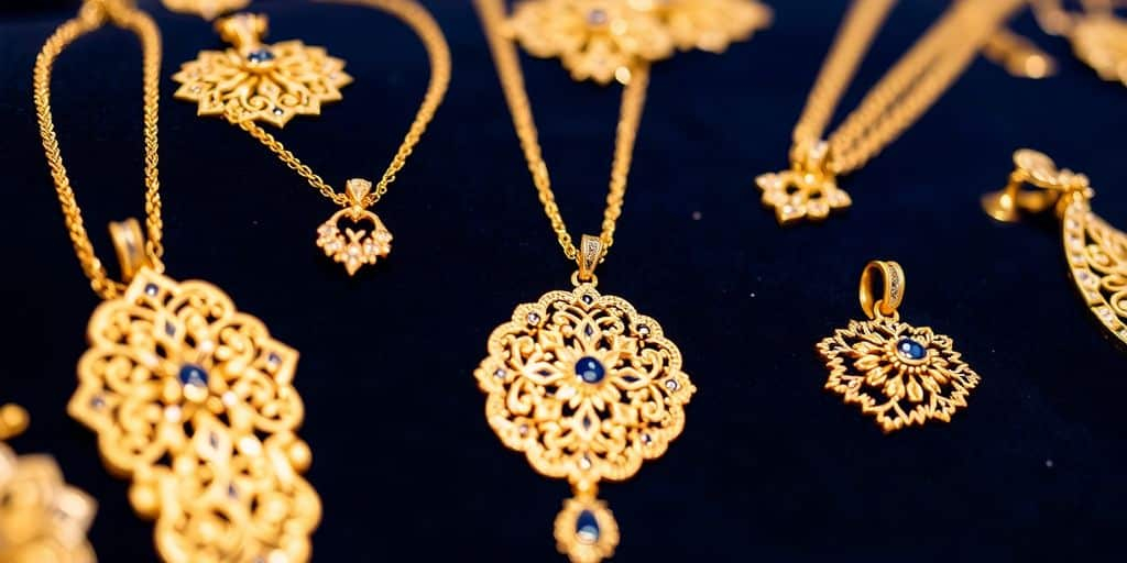 Bijoux en or élégants sur un fond en velours.