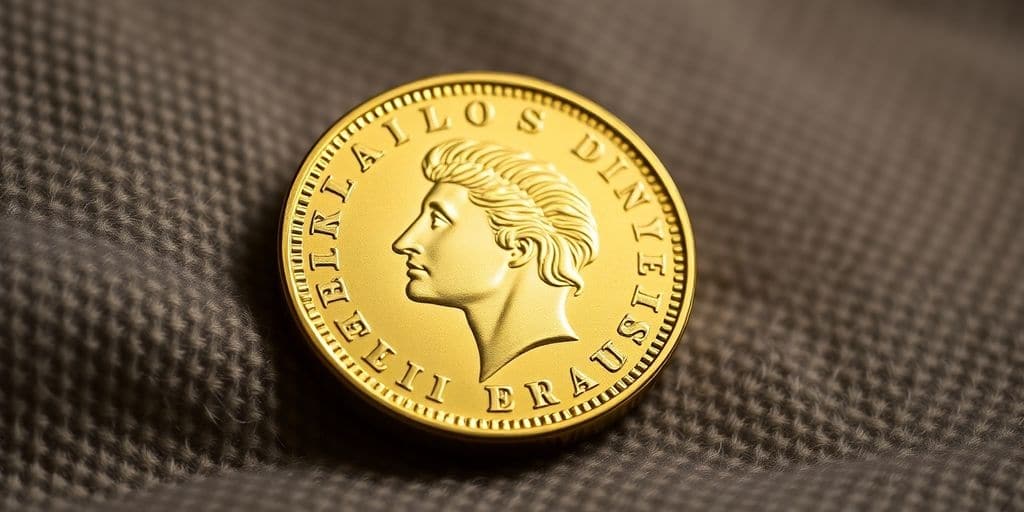 Monnaie Napoléon en or sur un tissu texturé.