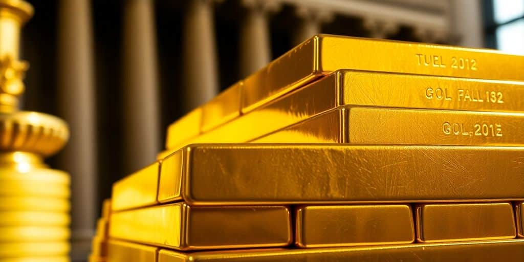 Des lingots d'or empilés dans une banque centrale.