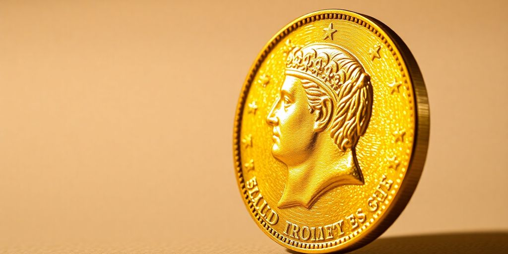 Monnaie en or Napoléon sur fond flou.