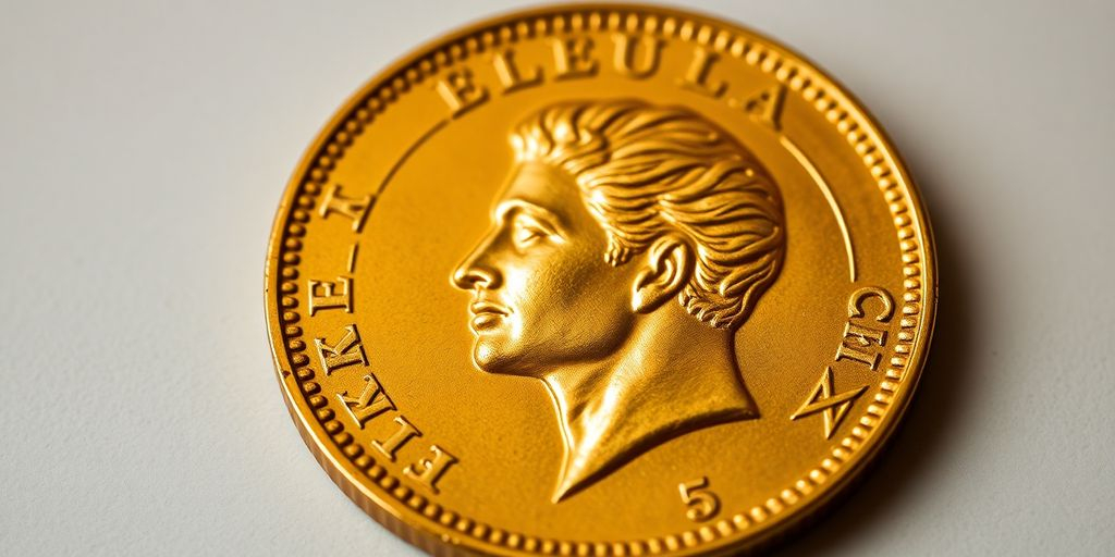 Pièce en or de Napoléon sur fond neutre.