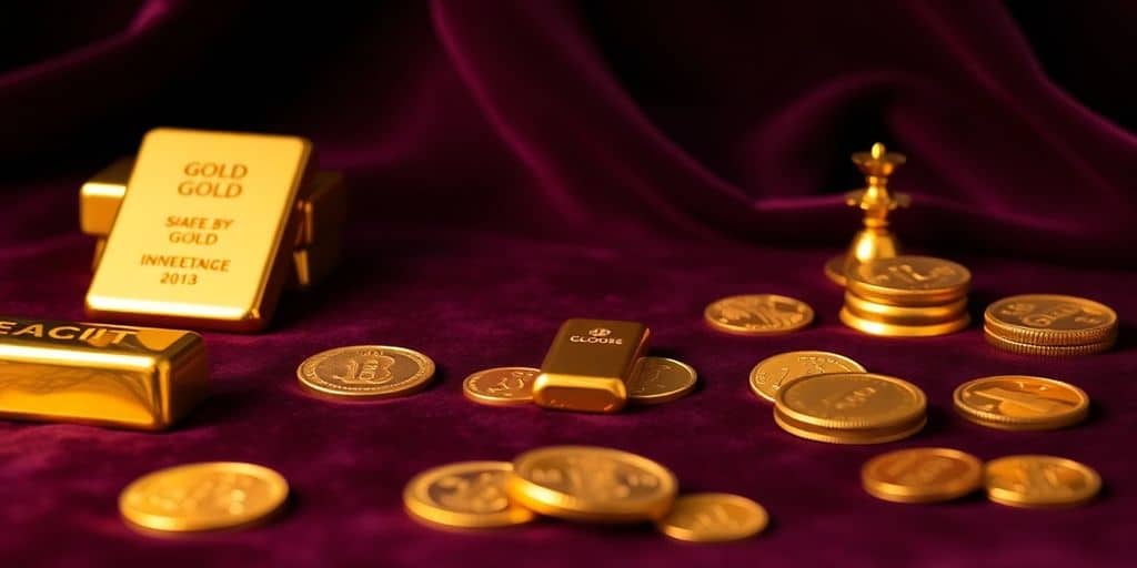 Objets en or hérités sur un fond en velours.