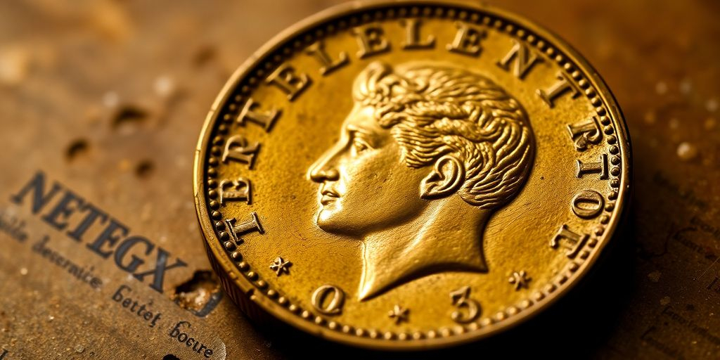 Gros plan sur une pièce en or de Napoléon.