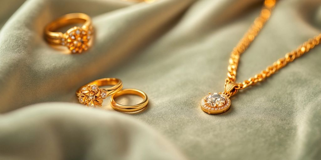 Bijoux en or élégants sur un fond en velours.