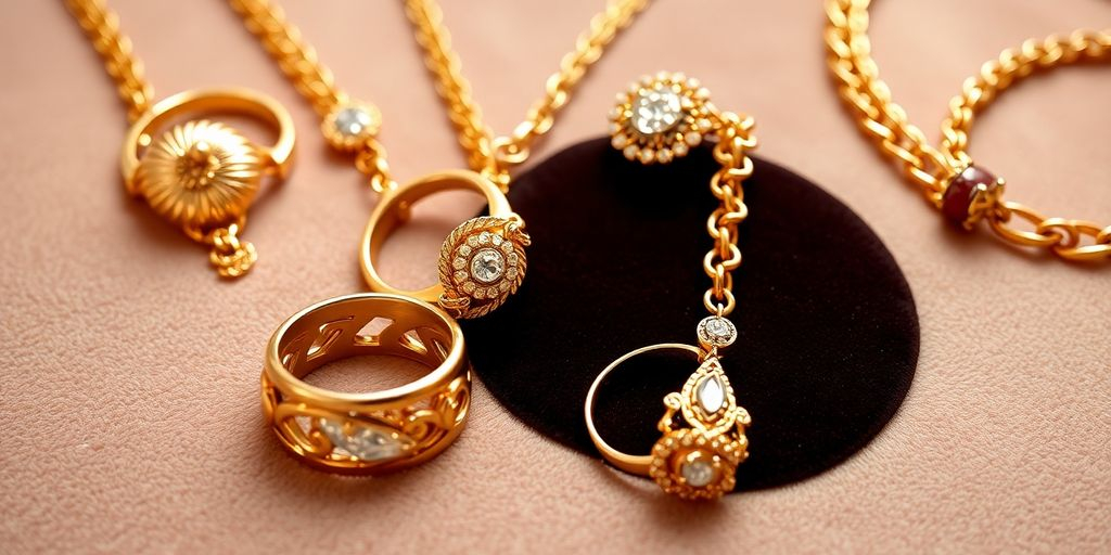 Bijoux en or élégants sur fond en velours.