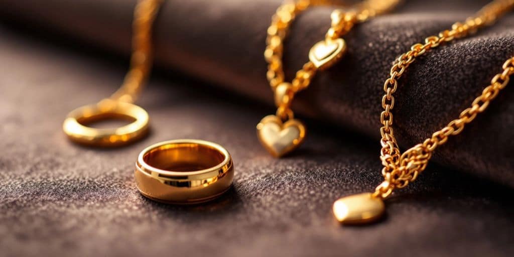 Bijoux en or sur un fond en velours.