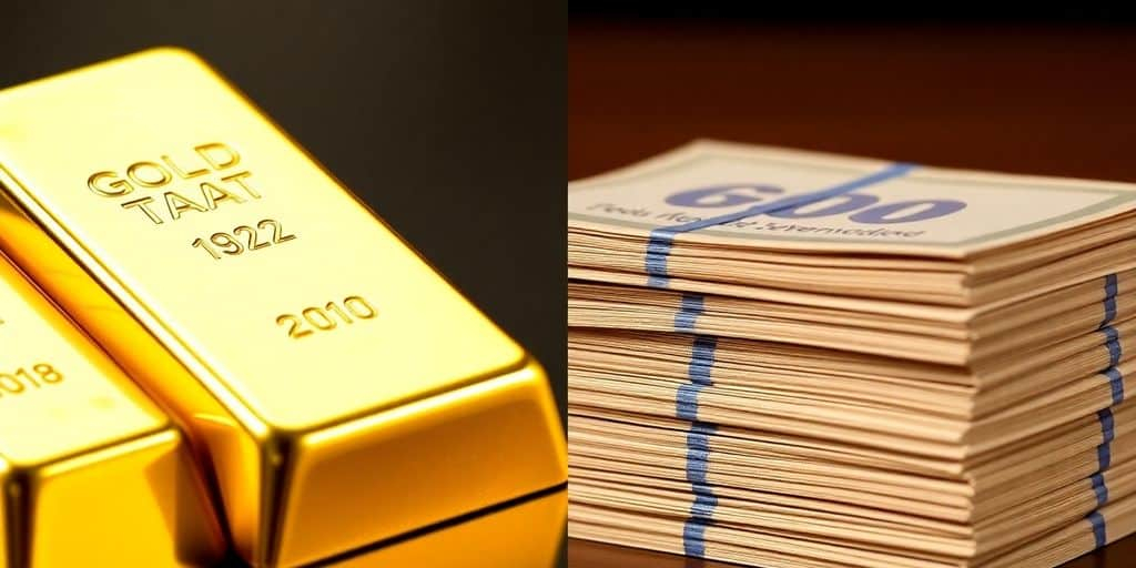 Barres d'or et obligations d'État en contraste.