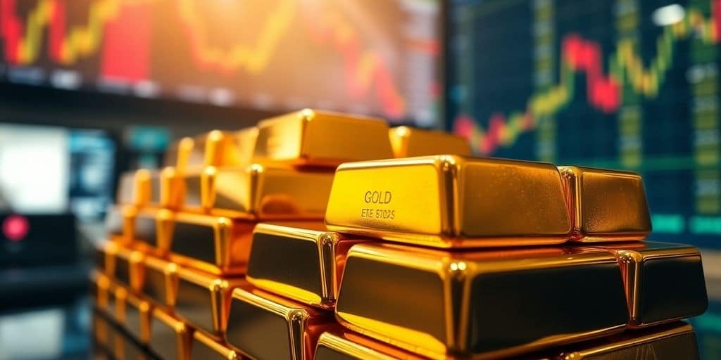 Des barres d'or brillantes empilées.
