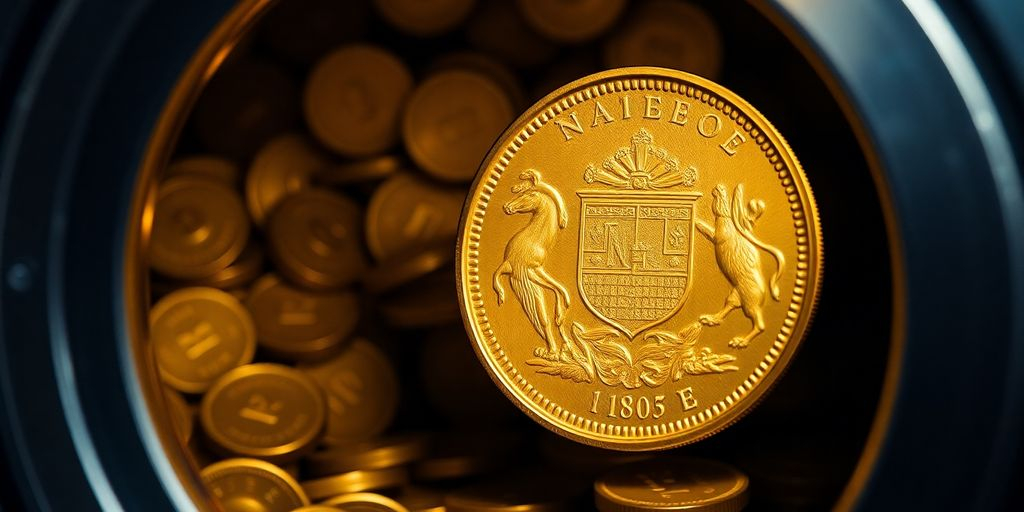 Un coffre-fort rempli de pièces d'or avec un Napoléon.