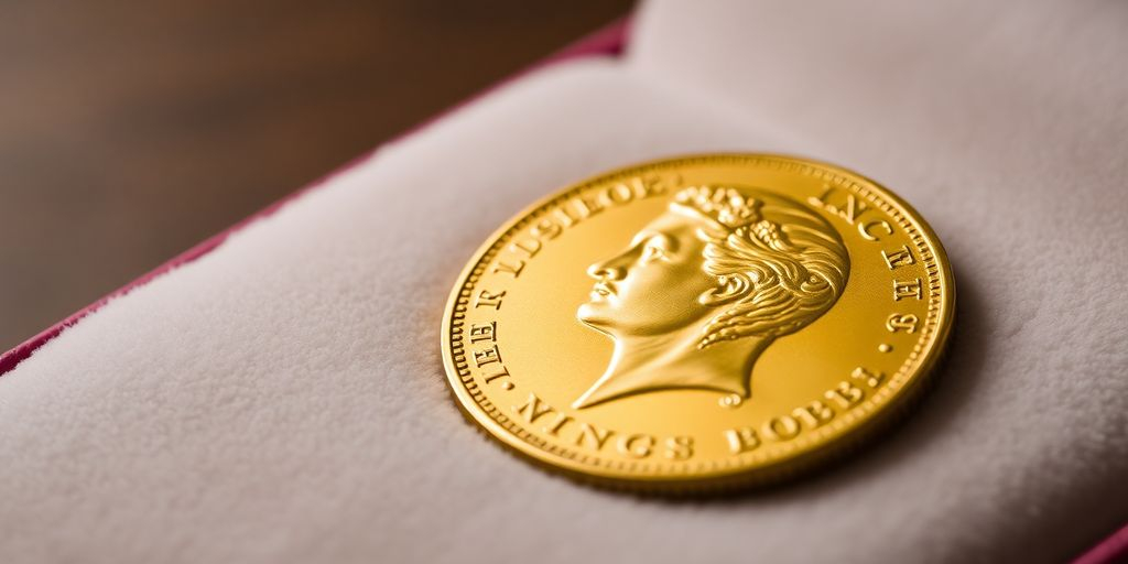 Pièce de monnaie Napoléon en or sur fond flou.