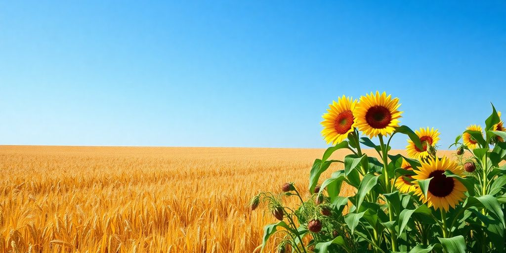 Champ de blé doré avec des cultures variées.
