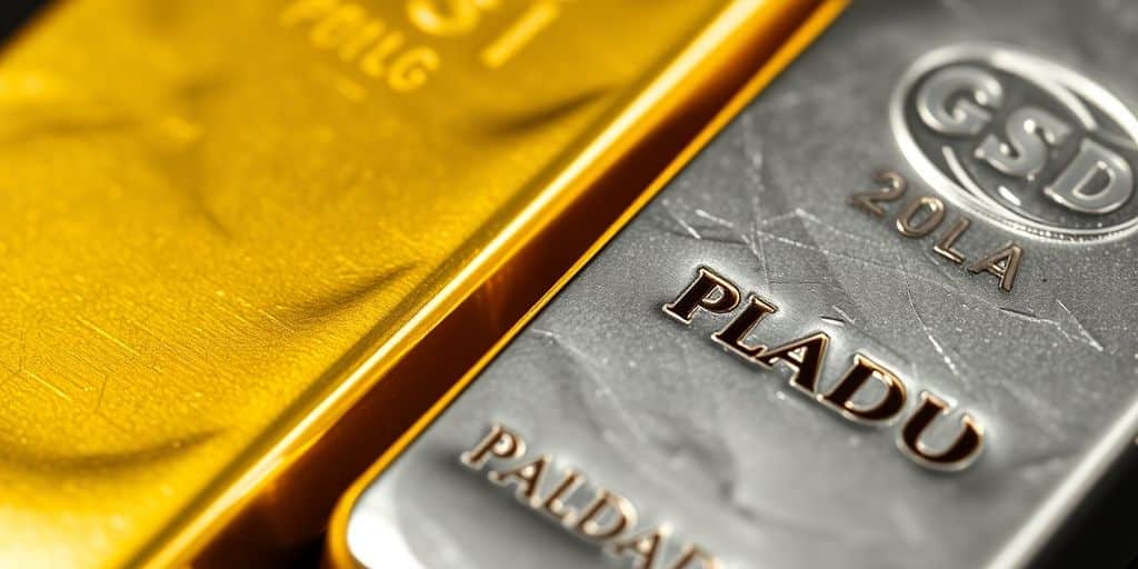 Barres de palladium et d'or côte à côte.