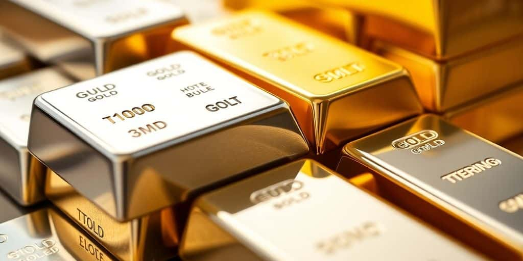 Barres de métaux précieux en or et argent.