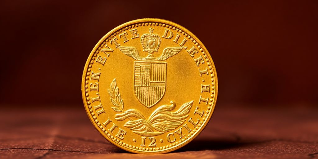 Pièce de Napoléon en or sur fond riche.