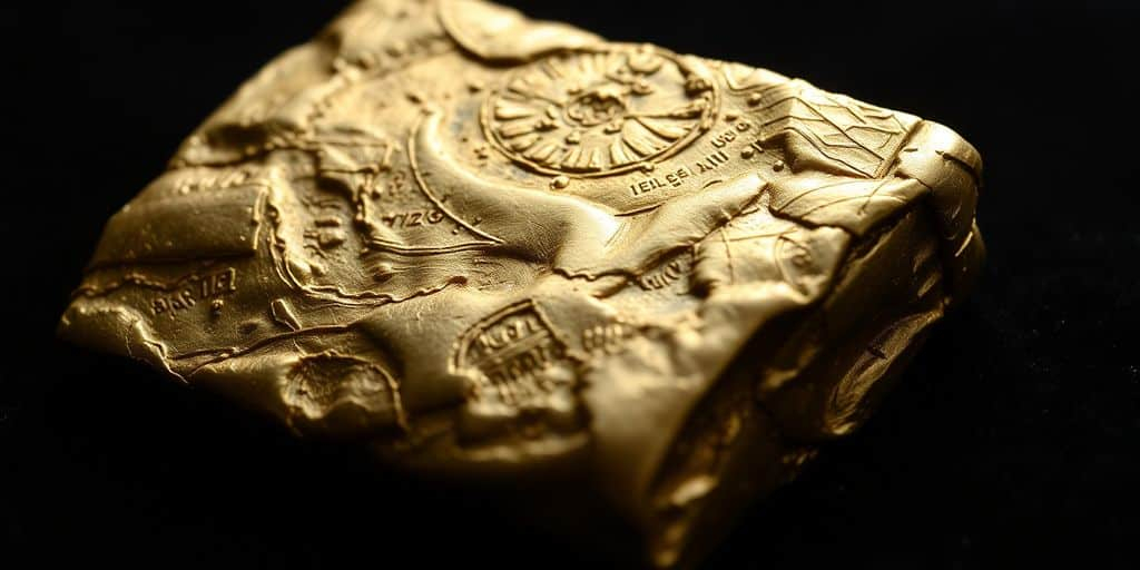 Lingot d'or ancien sur fond sombre.