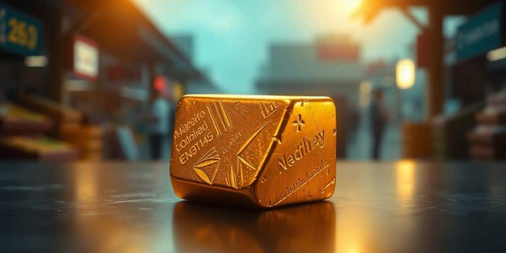 Lingot d'or brillant sur un fond flou.