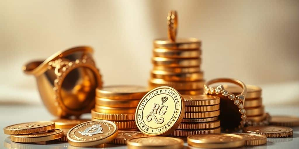 Pièces d'or brillantes sur un fond élégant.