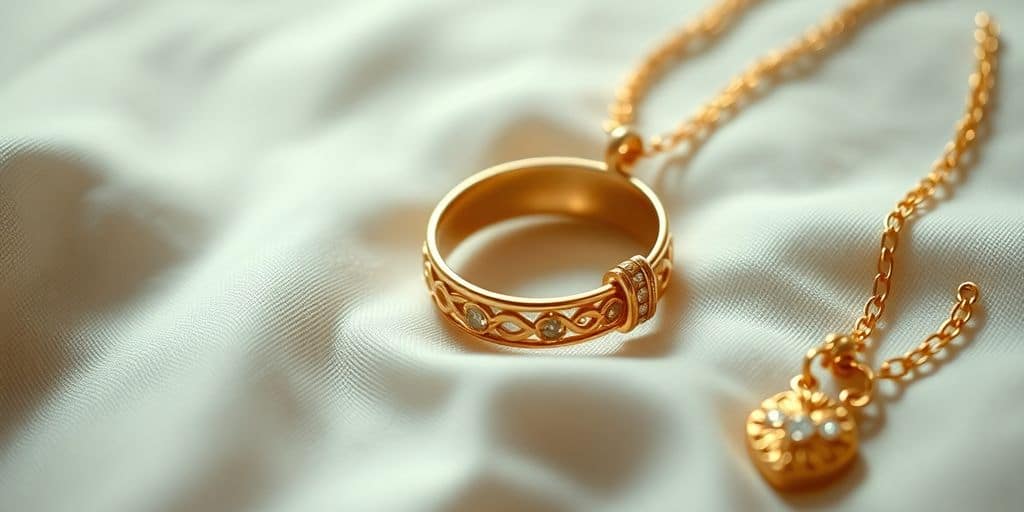 Bijoux en or sur un fond doux et élégant.