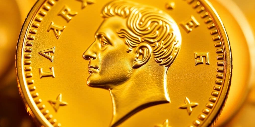 Une pièce en or de Napoléon sur un fond flou.