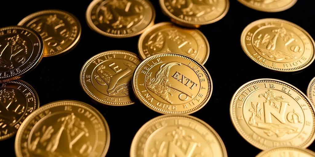 Des pièces en or Napoléon sur un fond sombre.