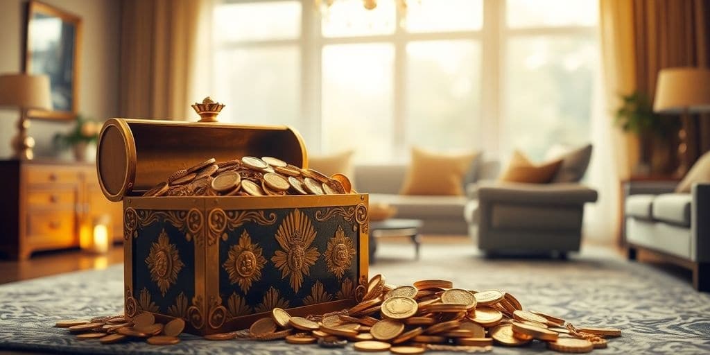 Coffre au trésor rempli de pièces d'or.