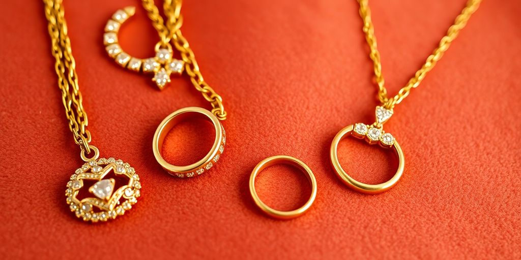 Bijoux en or sur un fond en velours.