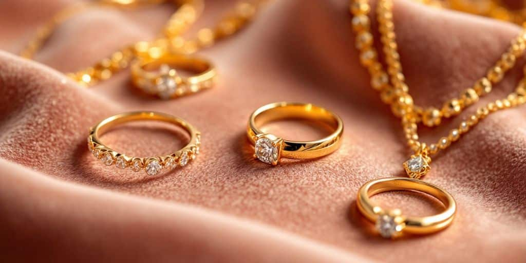 Bijoux en or élégants sur fond en velours.