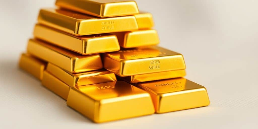 Lingots d'or de petite taille empilés.
