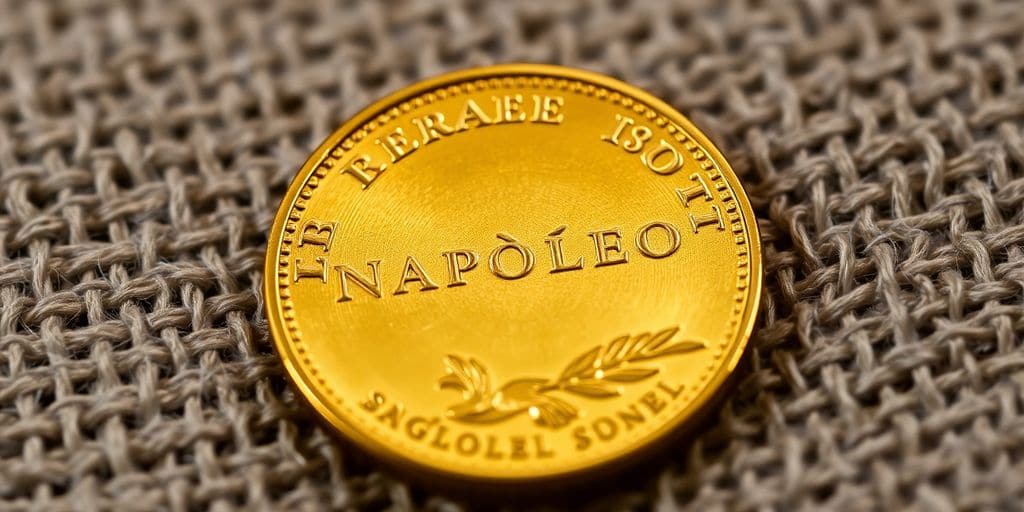 Pièce de Napoléon en or sur fond texturé.