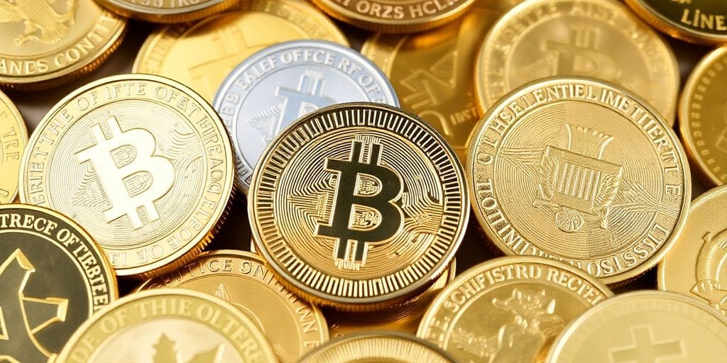 Pièces d'or brillantes sur un fond flou.