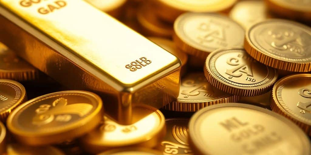 Barres et pièces d'or de différentes puretés.