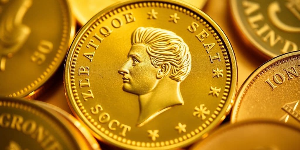 Pièce en or de Napoléon avec d'autres pièces d'or.