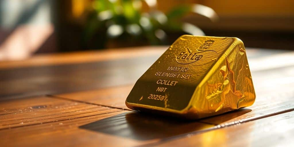 Lingot d'or sur une table en bois.