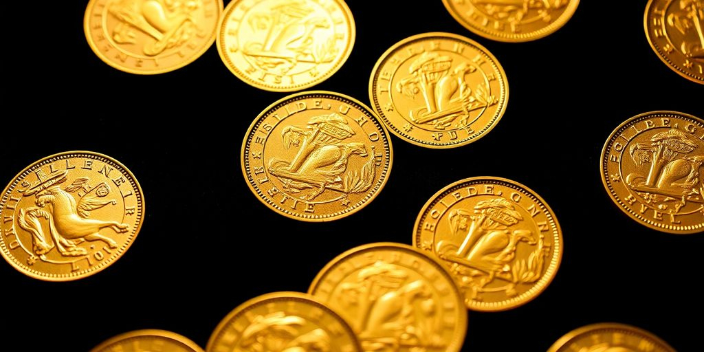 Pièces en or Napoléon brillantes sur un fond sombre.