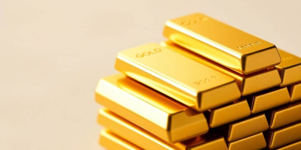 Lingots d'or de petite taille empilés.