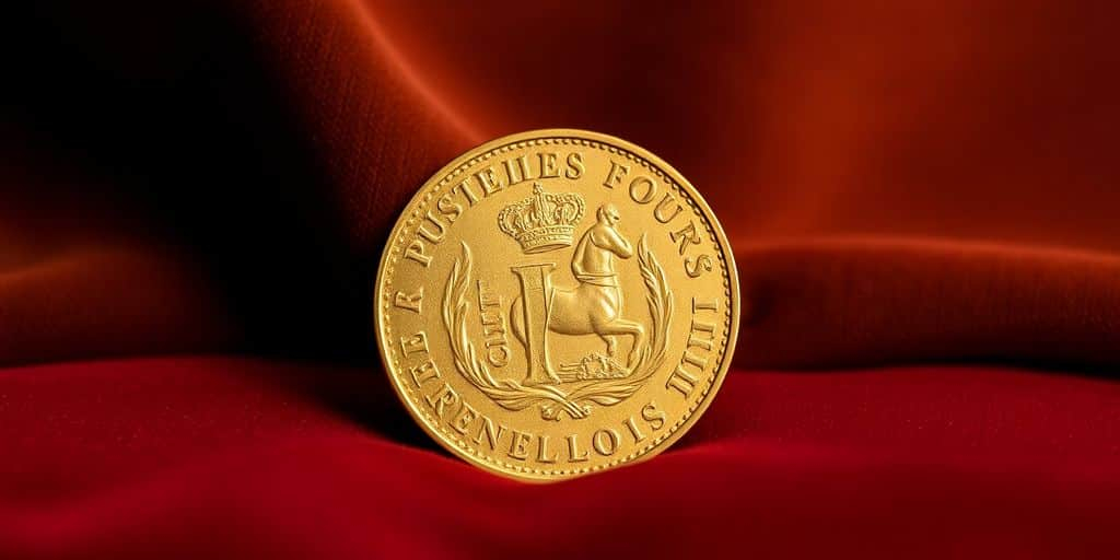 Pièce de Napoléon en or sur fond de velours.