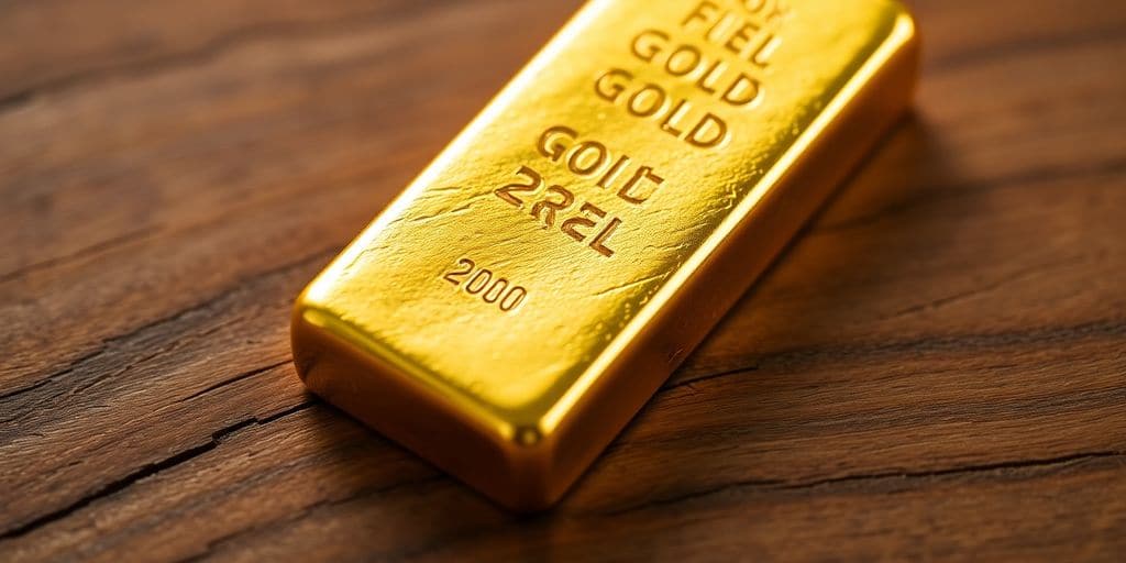 Barre d'or sur une surface en bois.