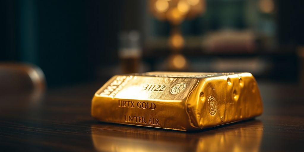 Lingot d'or sur une table en bois.