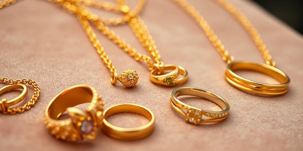 Bijoux en or sur un fond en velours.