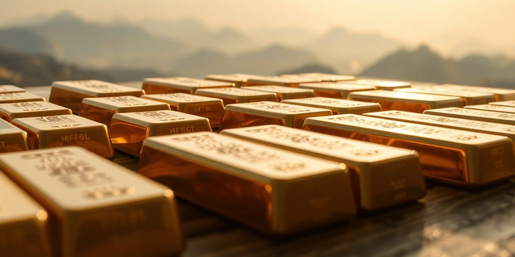 Lingots d'or sur une table en bois.