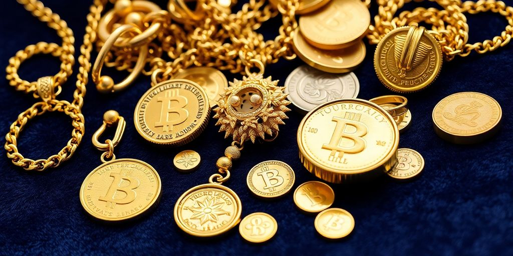 Des objets en or, y compris des bijoux et des pièces.
