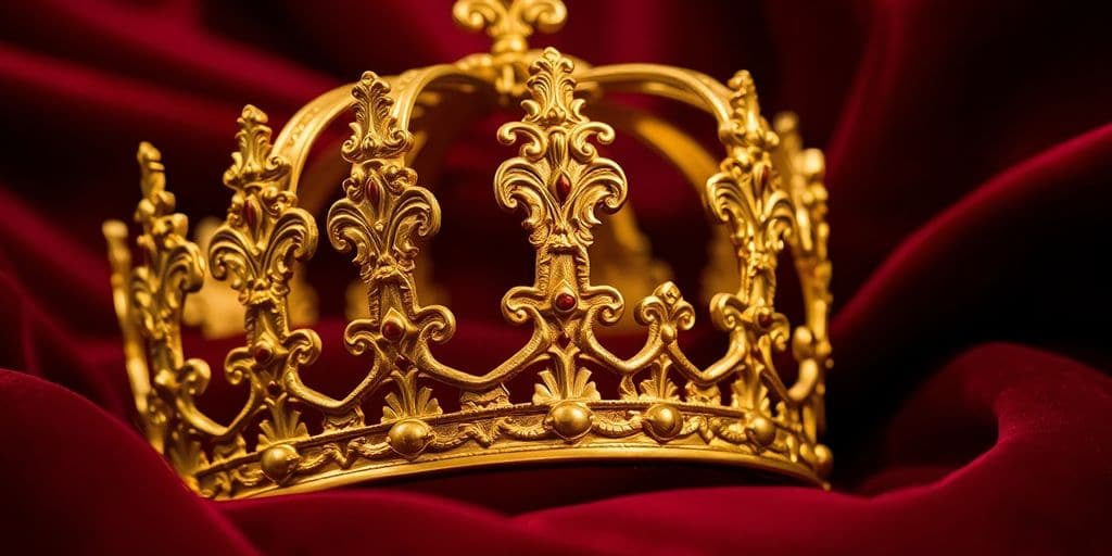 Une couronne en or sur un tissu en velours.