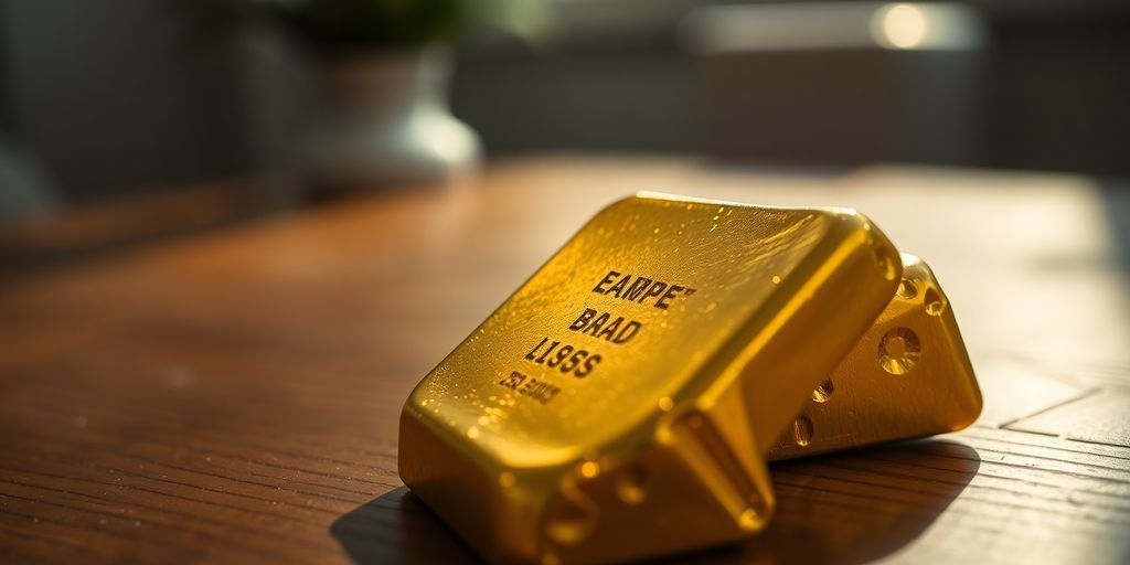 Lingot d'or sur une table en bois.